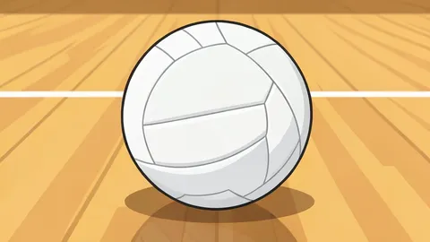 A white volleyball resting on a polished indoor court floor
