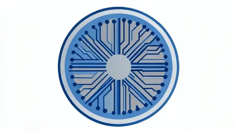 A flat vector illustration of a silicon wafer with intricate circuit patterns