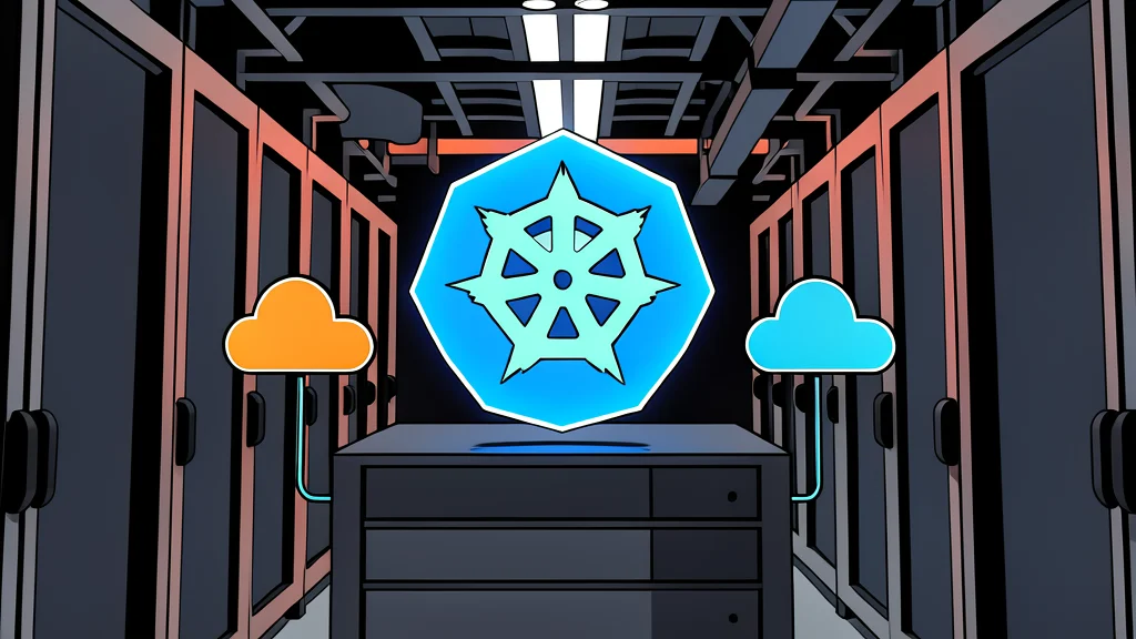 A stylized server rack with glowing status lights