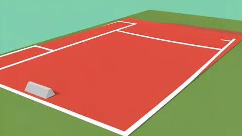 A curved running track with crisp white lane markings and a solitary starting block