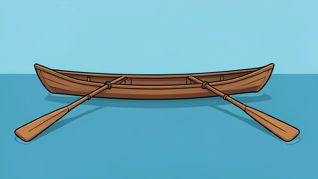 A wooden rowing shell gliding across calm water with oars extended