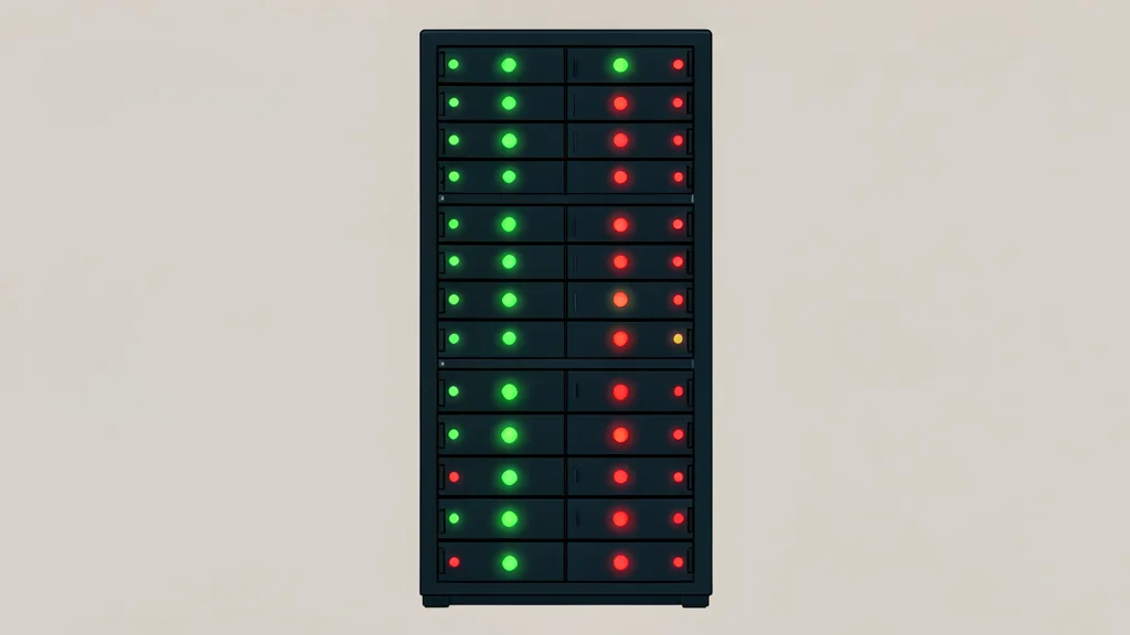 A server rack with blinking status lights