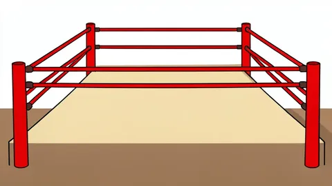 A wrestling ring with red ropes and a canvas floor
