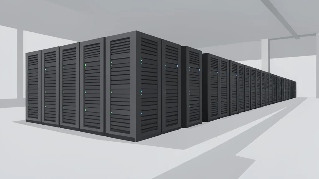 Rows of server racks in a data center