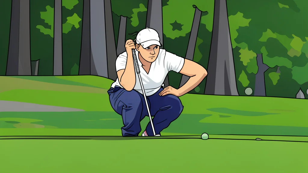 A flat vector illustration of a manicured golf course fairway with a green and a sand bunker.