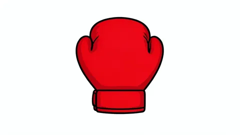 A pair of red leather boxing gloves resting on a white canvas ring floor