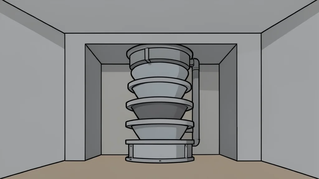 A large industrial centrifuge cascade inside a concrete bunker