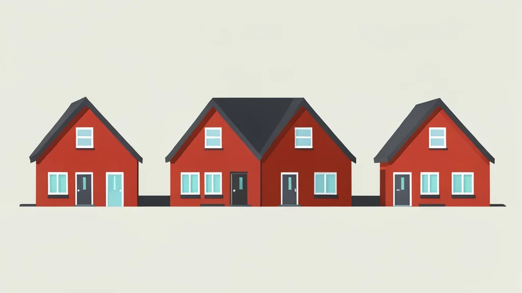 A row of semi-detached houses with brick facades and pitched roofs