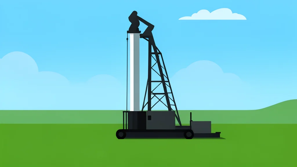 A drilling rig standing in a grassy field