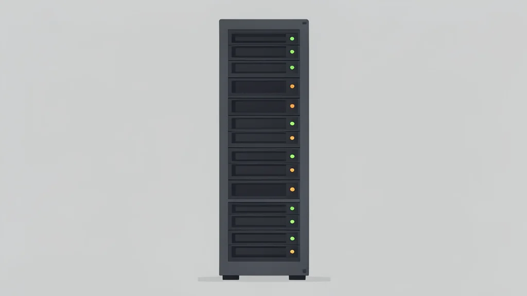 A server rack with blinking status lights