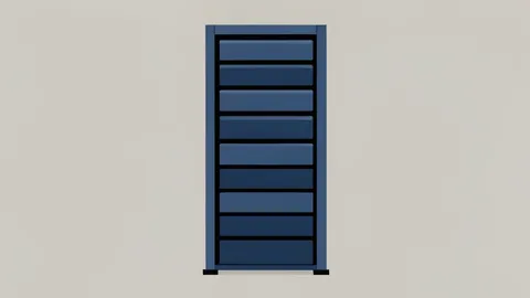 A stylized vector illustration of a server rack in a data center environment.