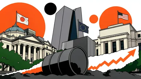 A cluster of four distinct central bank headquarters buildings standing side by side