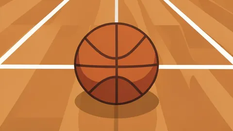 A wooden basketball resting on a polished hardwood court floor