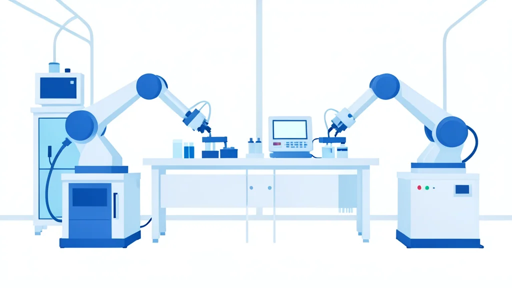 A sterile medical device manufacturing facility with robotic arms assembling components