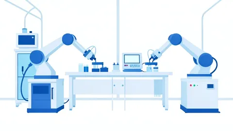 A sterile medical device manufacturing facility with robotic arms assembling components