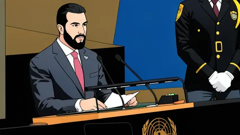 A diplomatic round table with two chairs and a microphone, set against a desert landscape.