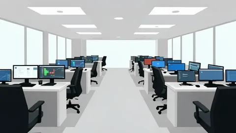 A stylized flat vector illustration of a modern trading floor with rows of desks and monitors, emphasizing the scale of financial activity without showing specific data or text.