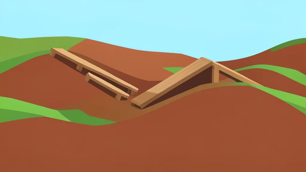 A dirt track with wooden jumps and berms under a bright sky.