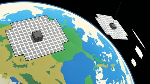 A satellite in low Earth orbit with solar panels extended