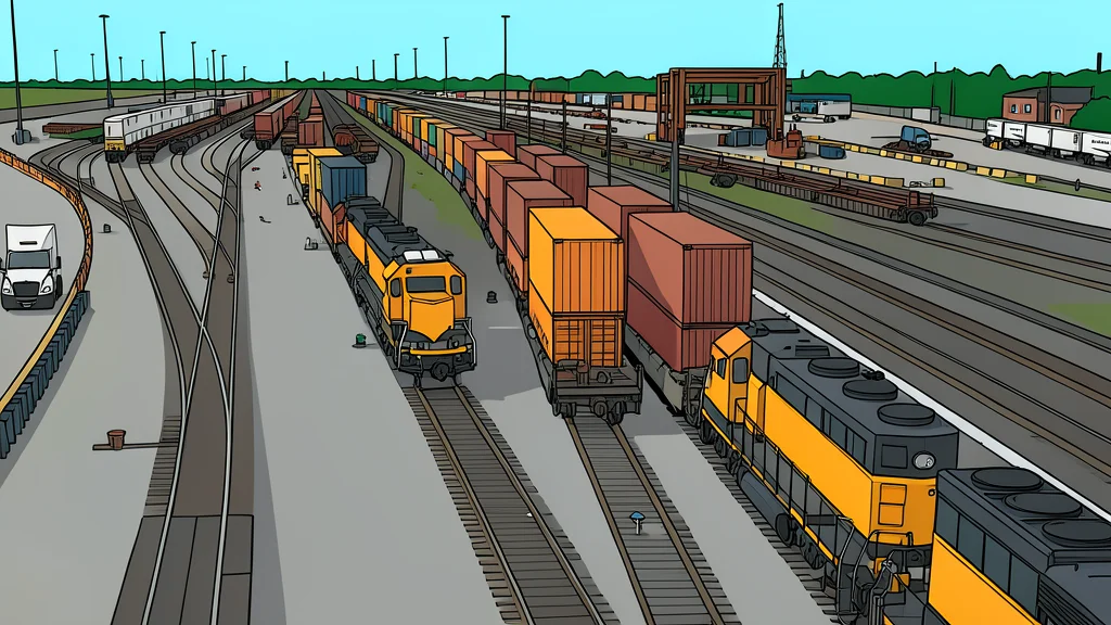 A large industrial refinery complex with storage tanks and processing pipes