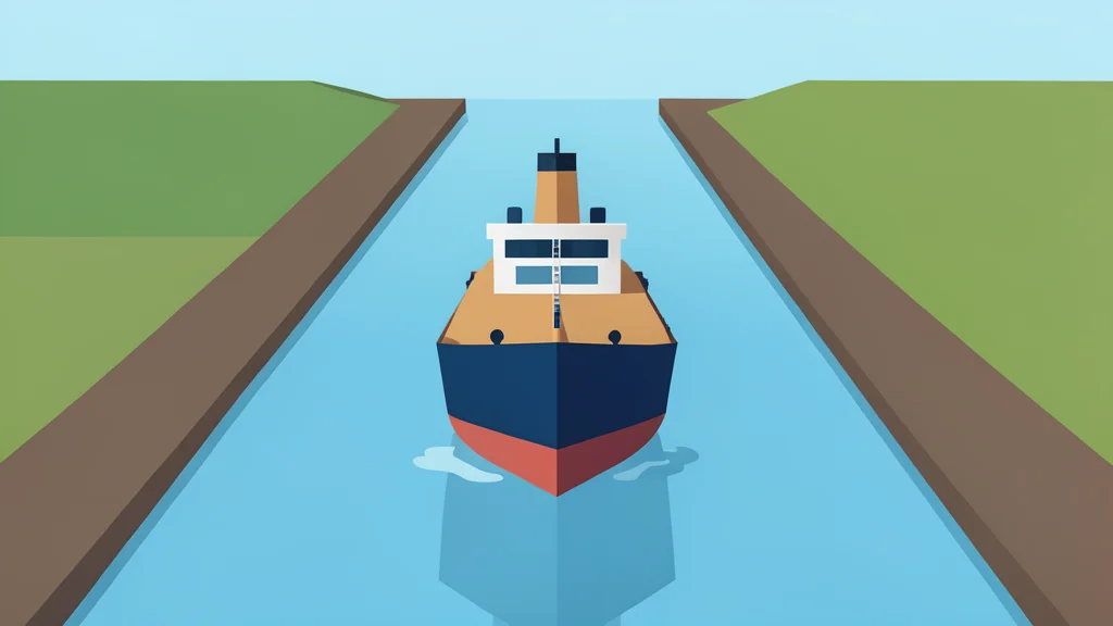 A large oil tanker ship navigating through a narrow waterway