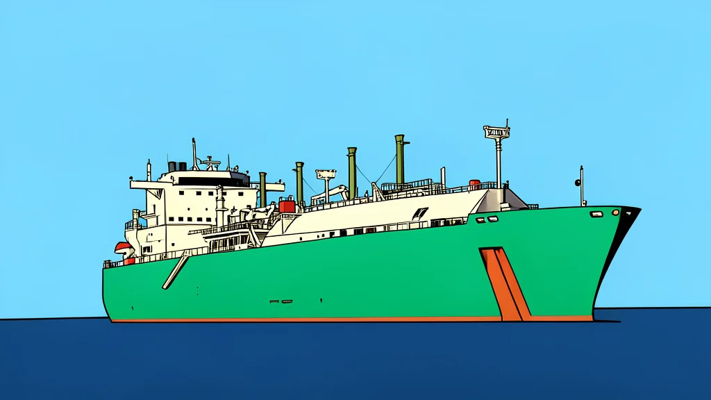 A large liquefied natural gas carrier ship moving through a narrow strait between rocky coastlines