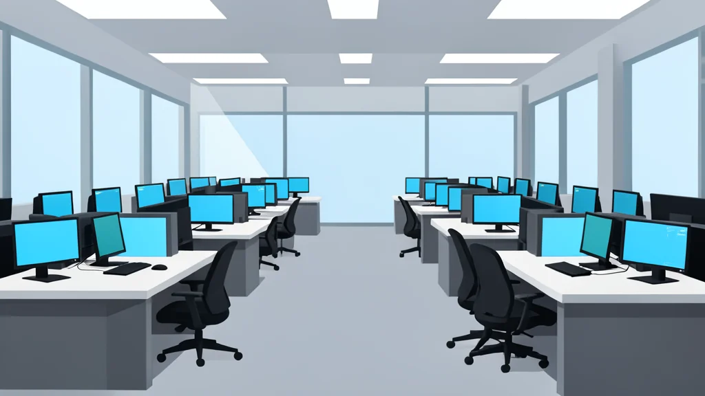 A modern stock exchange trading floor with rows of desks and monitors