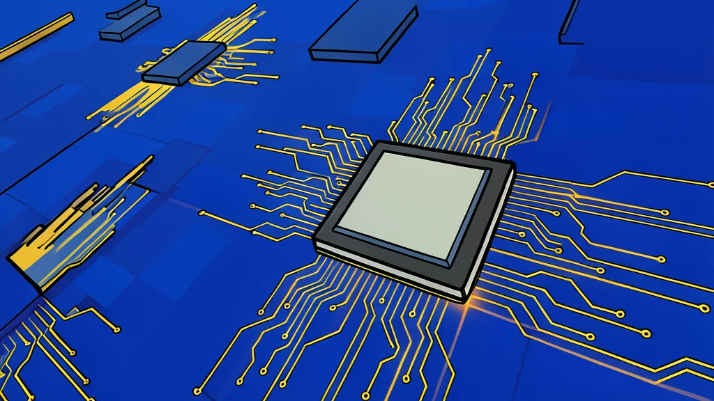 A microscopic view of a silicon wafer with intricate circuit patterns
