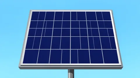 A large field of dark blue photovoltaic panels arranged in rows under a clear sky