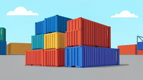 A flat vector illustration of a stack of industrial shipping containers in a port yard.