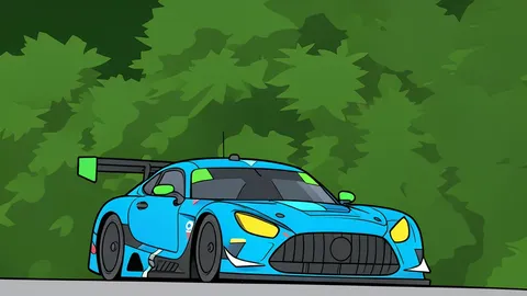 A silver Mercedes-AMG GT3 race car parked on a tarmac pit lane