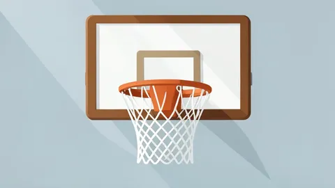 A wooden basketball hoop with a white net hanging from a backboard in an indoor arena