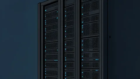 A stylized server rack in a data center