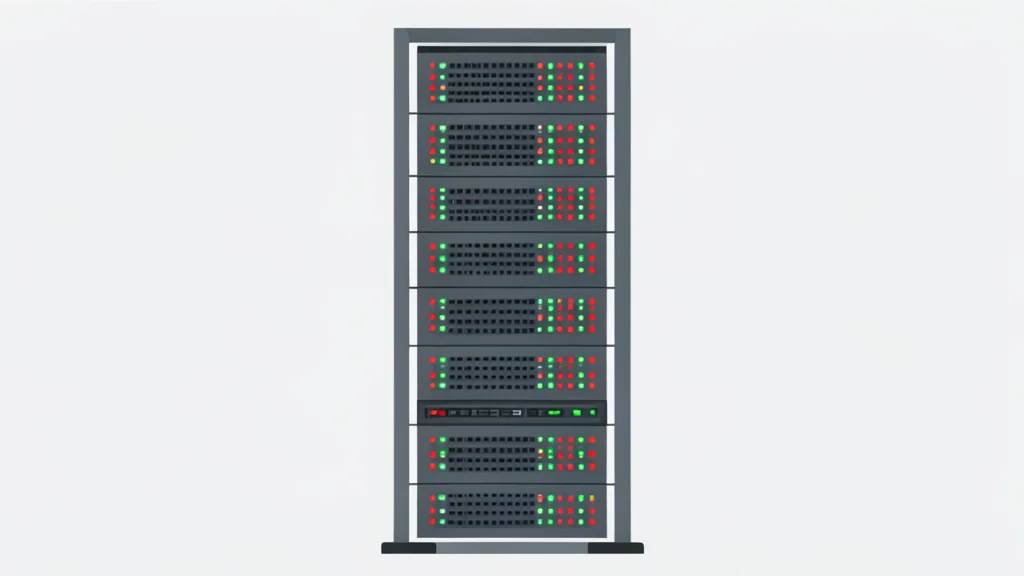 A server rack with blinking status lights