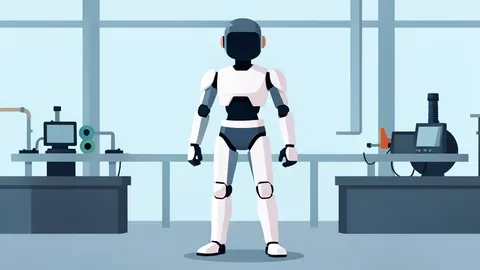 A humanoid robot standing on an industrial assembly line