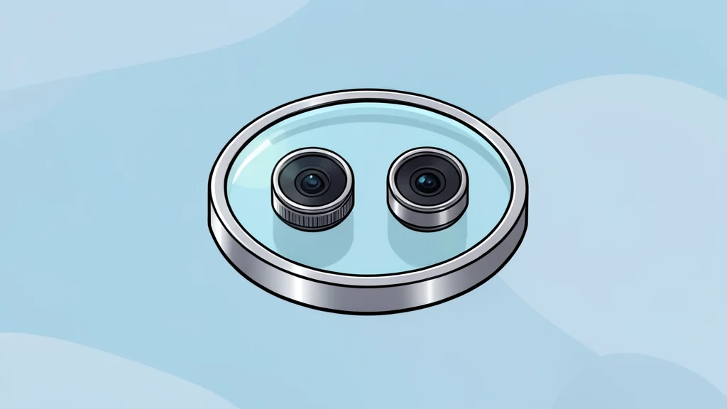 A flat, circular aluminum and glass disc with two camera lenses, designed to be worn as a pendant.