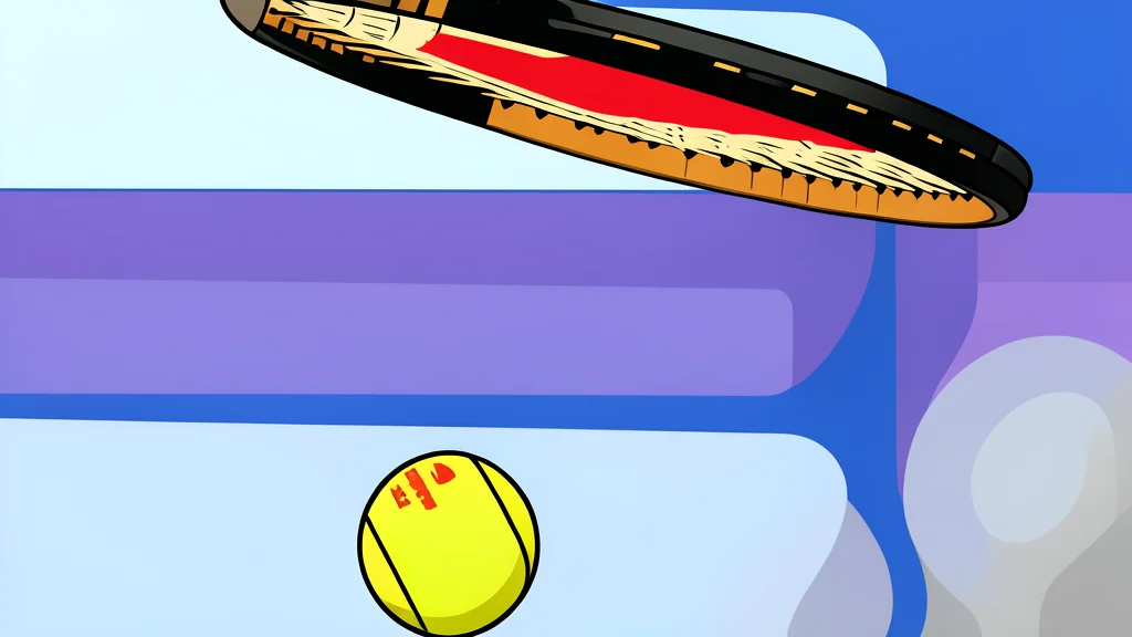 A red tennis ball resting on a green clay court surface
