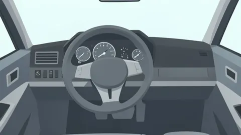A virtual racing cockpit with a steering wheel and dashboard