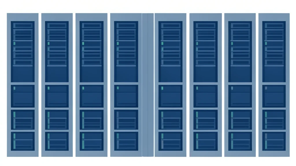 Rows of server racks in a data center