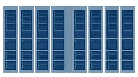 Rows of server racks in a data center