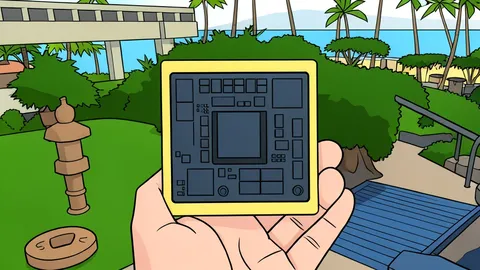 A flat-vector illustration of a laptop motherboard with a central processor chip.