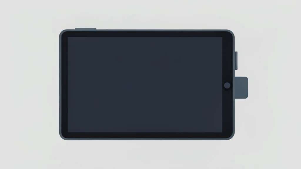 A sleek, thin tablet device with a large rectangular screen and a small camera module on the back