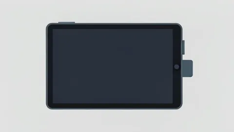 A sleek, thin tablet device with a large rectangular screen and a small camera module on the back