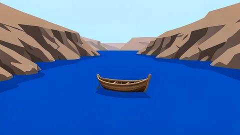 A small wooden boat floating on the deep blue waters of the Bab el-Mandeb Strait near a rocky coastline