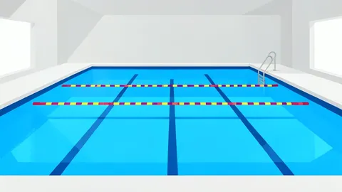 A large indoor swimming pool with blue water and lane ropes