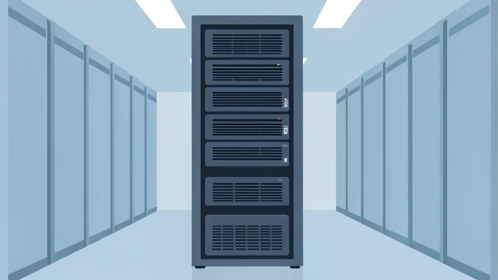 A flat-vector illustration of a server rack in a data center
