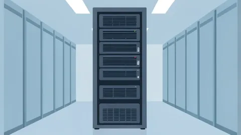 A flat-vector illustration of a server rack in a data center