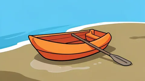 A small inflatable dinghy floats on choppy blue water near rocks.