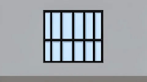 A prison cell with a barred window
