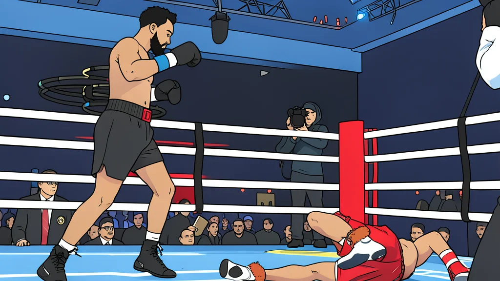 A pair of red boxing gloves resting on a canvas ring floor